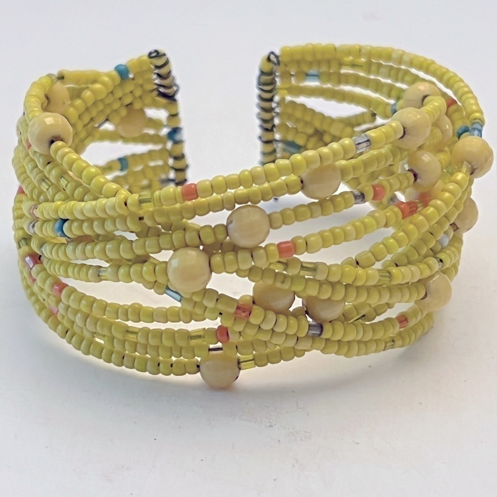 Vintage Glass Seed Bead Handcrafted Braided Wire Cuff Bracelet - Picture 5 of 6